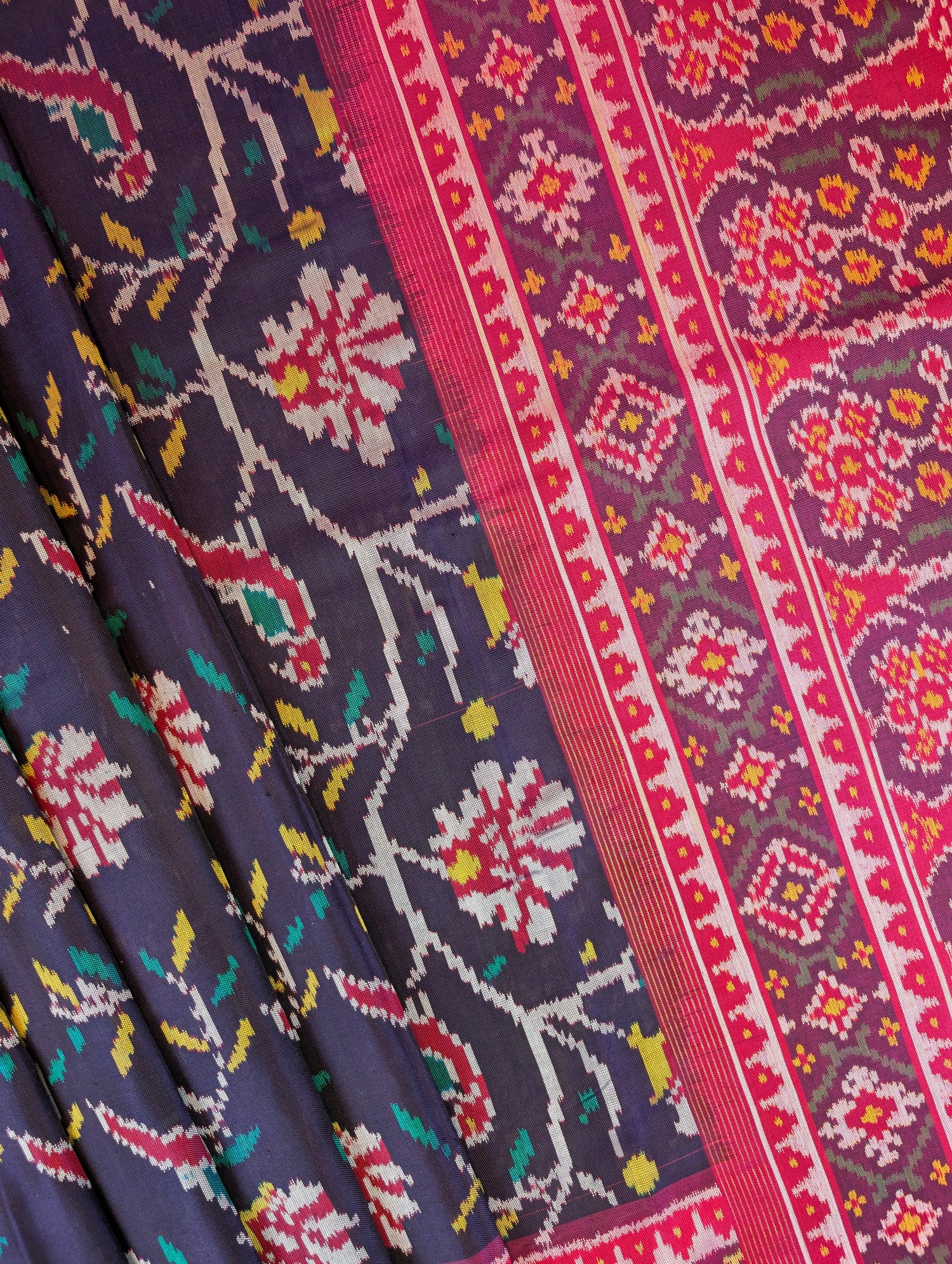 Handloom Patola Pure Silk Saree X Deep Indigo Purple