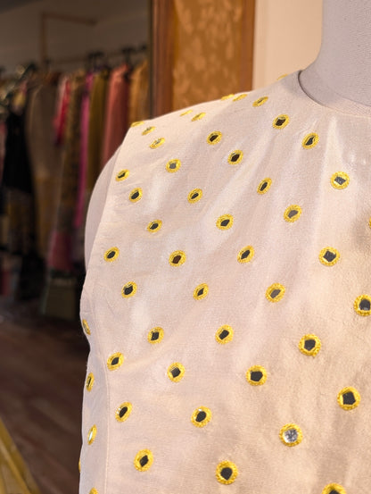 Sunny Yellow Floral Lehenga with Embellished White Blouse