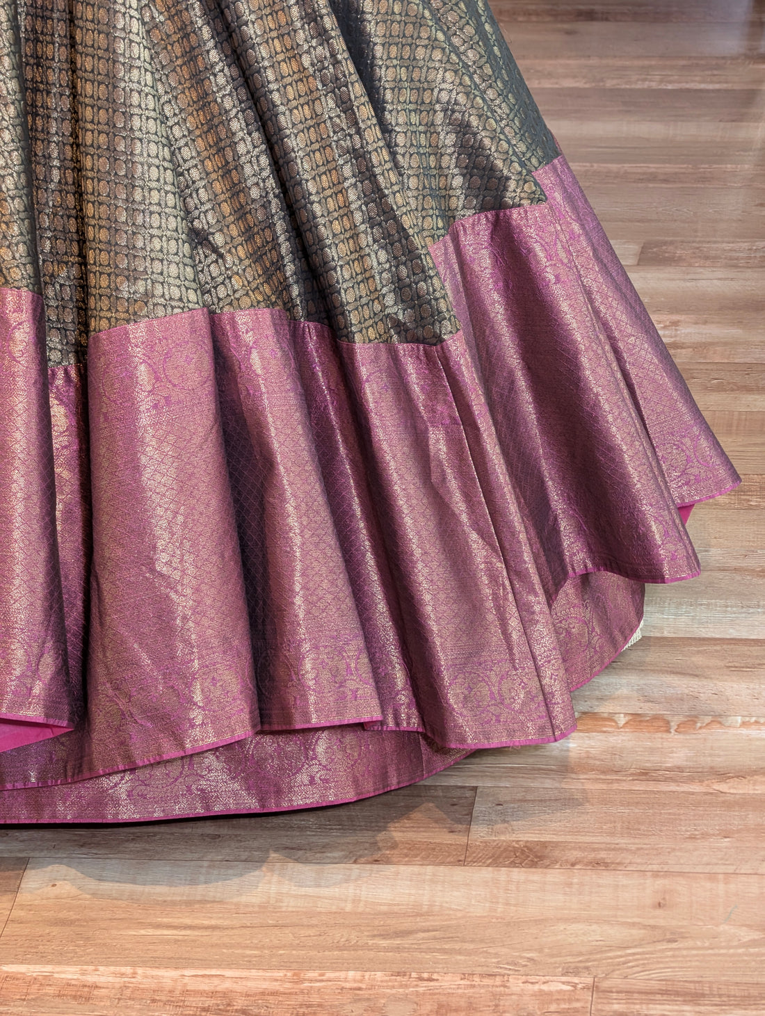 Classic Black &amp; Magenta Banarasi Lehenga