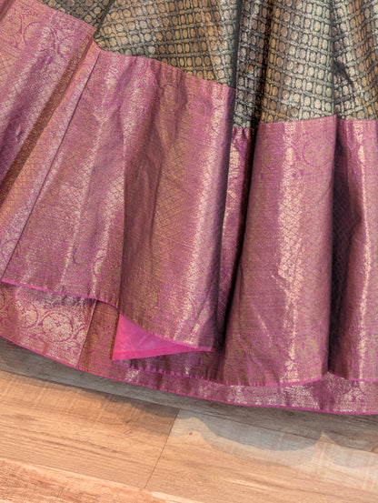 Classic Black &amp; Magenta Banarasi Lehenga