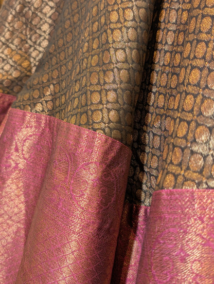 Classic Black &amp; Magenta Banarasi Lehenga