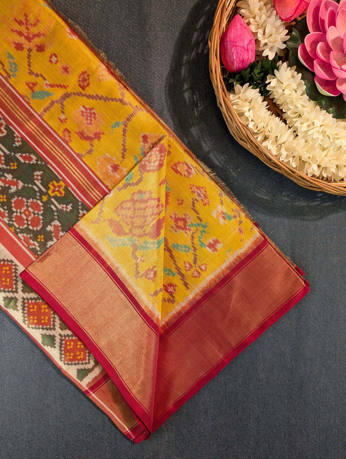 Handloom Tissue Patola Pure Silk Saree X Traditional Yellow