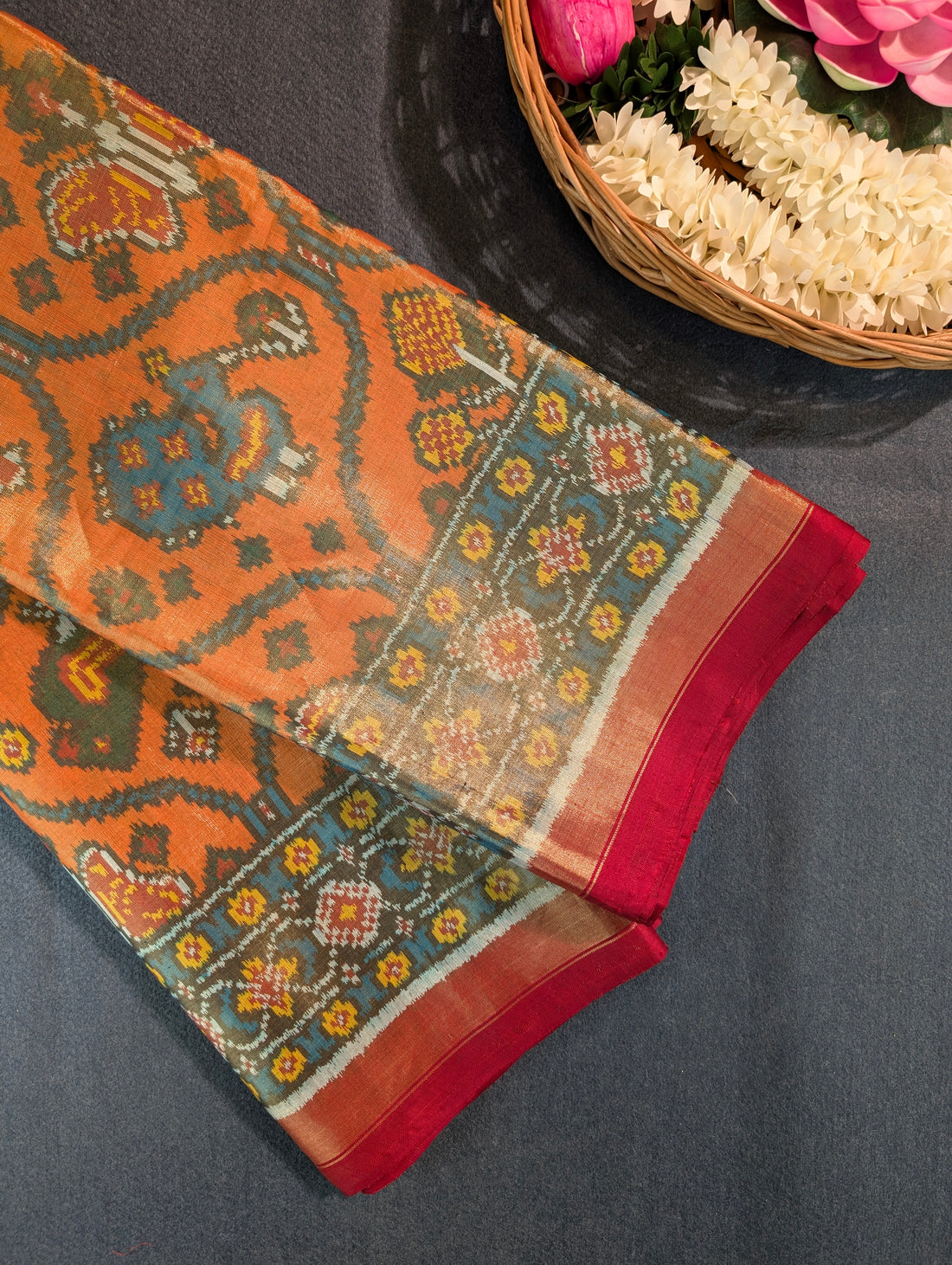 Handloom Tissue Patola Pure Silk Saree X Traditional Orange
