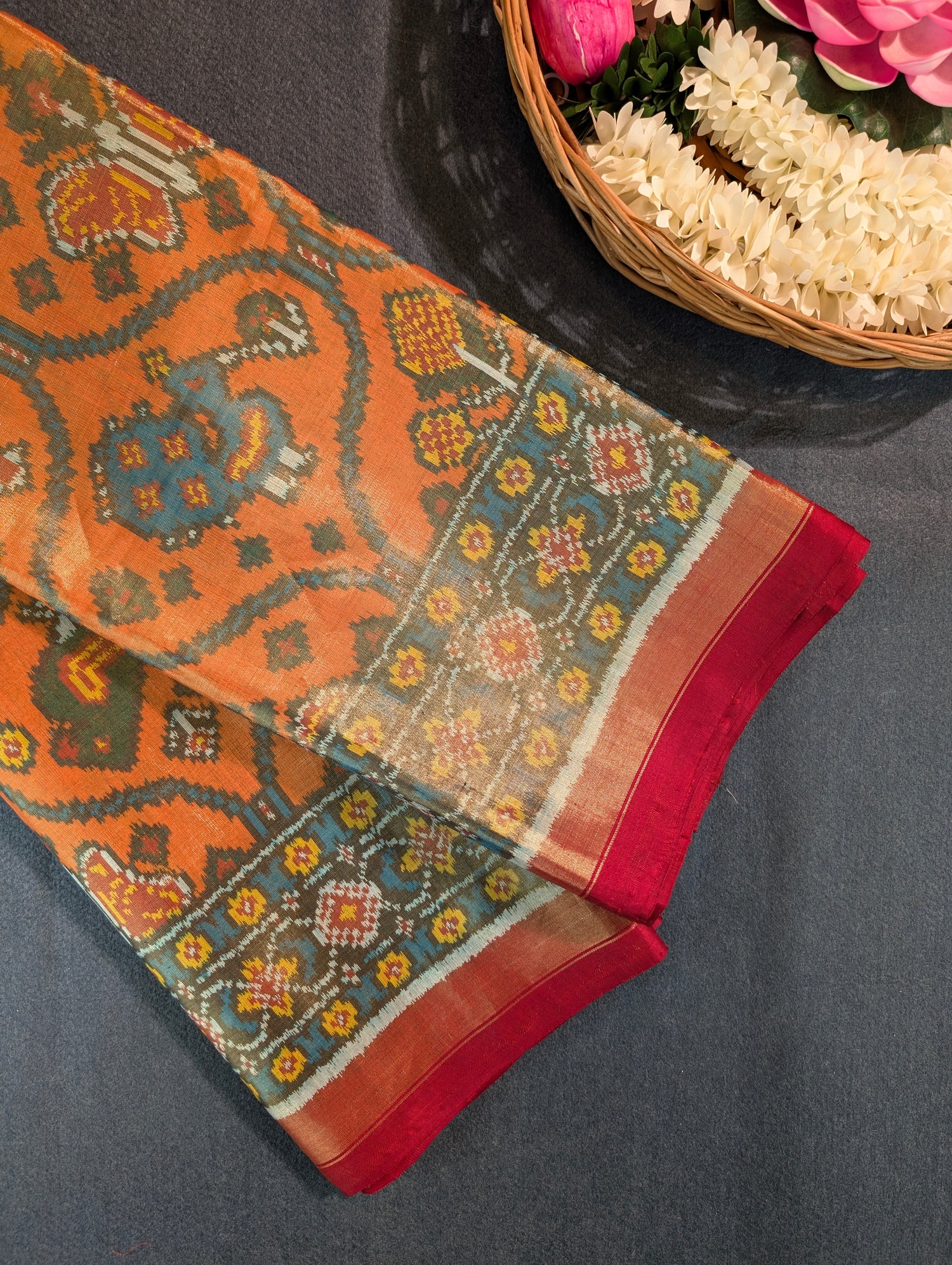 Handloom Tissue Patola Pure Silk Saree X Traditional Orange