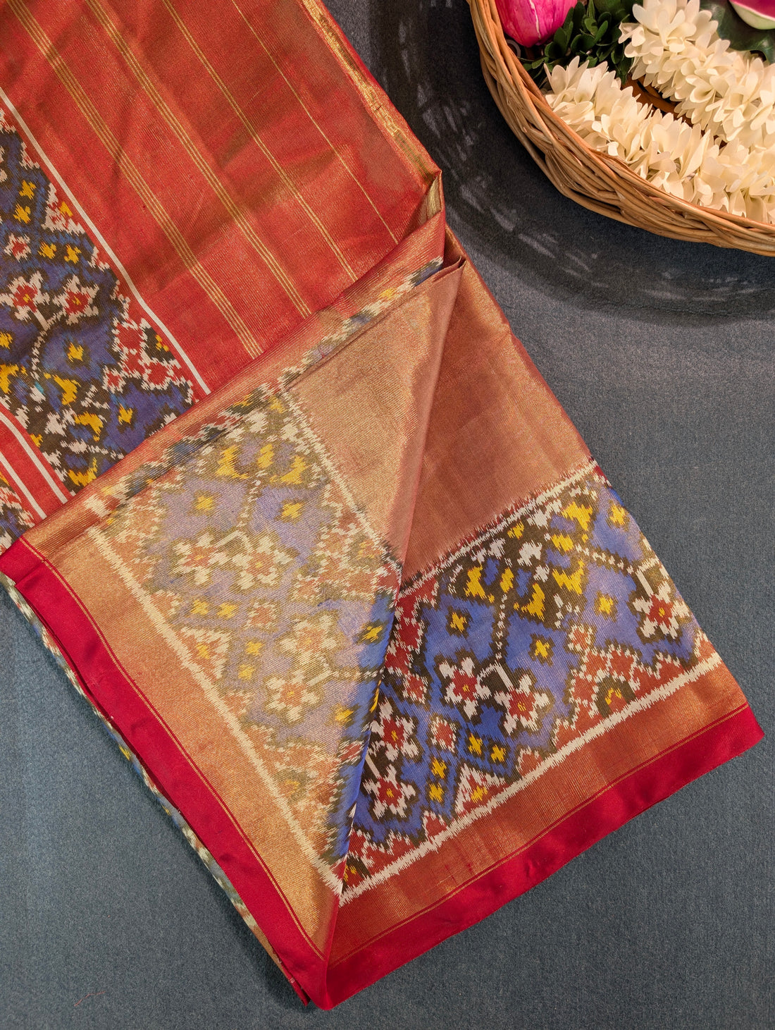 Handloom Tissue Patola Pure Silk Saree X Purple Border