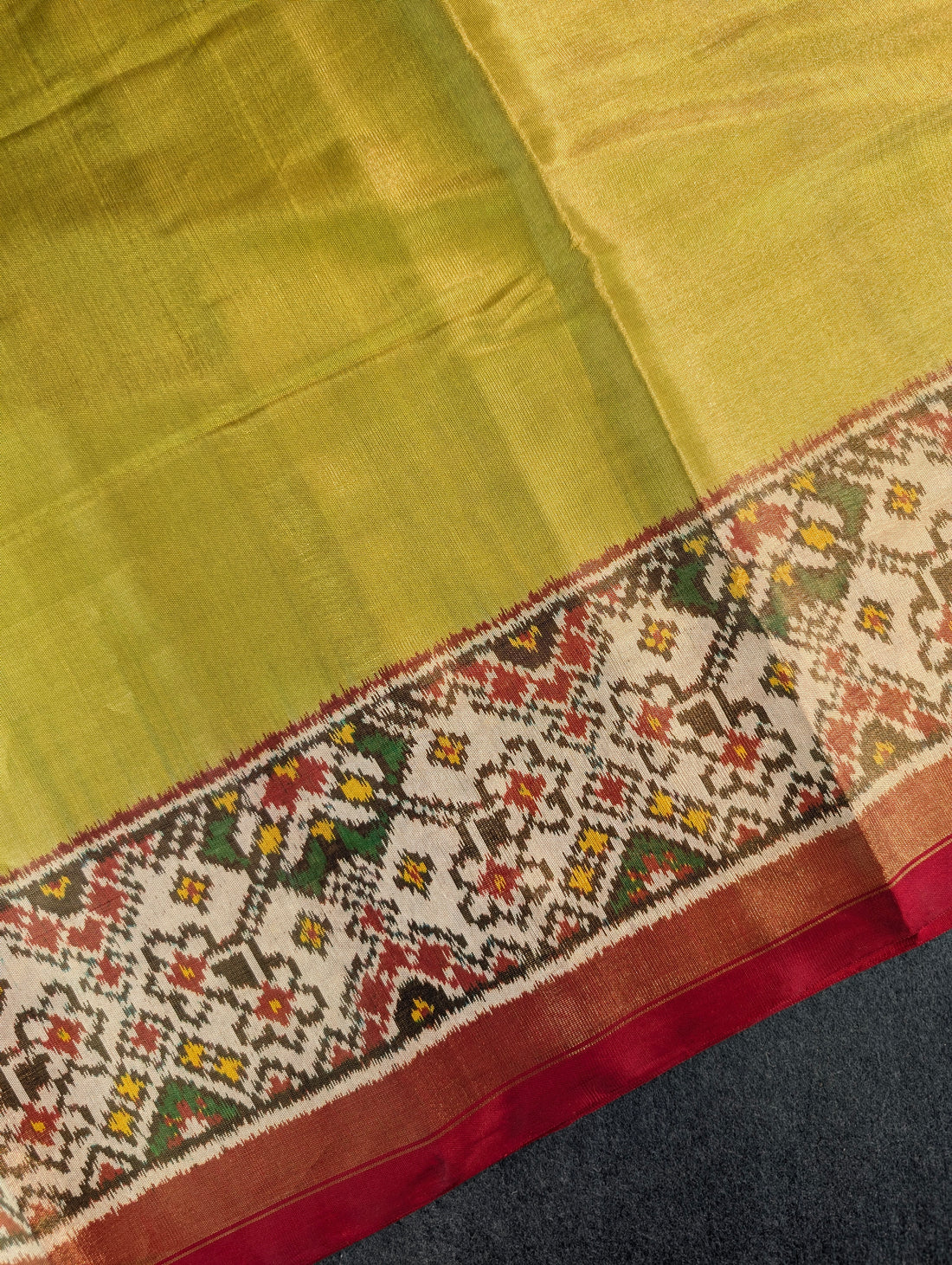 Handloom Tissue Patola Pure Silk Saree X Olive Green