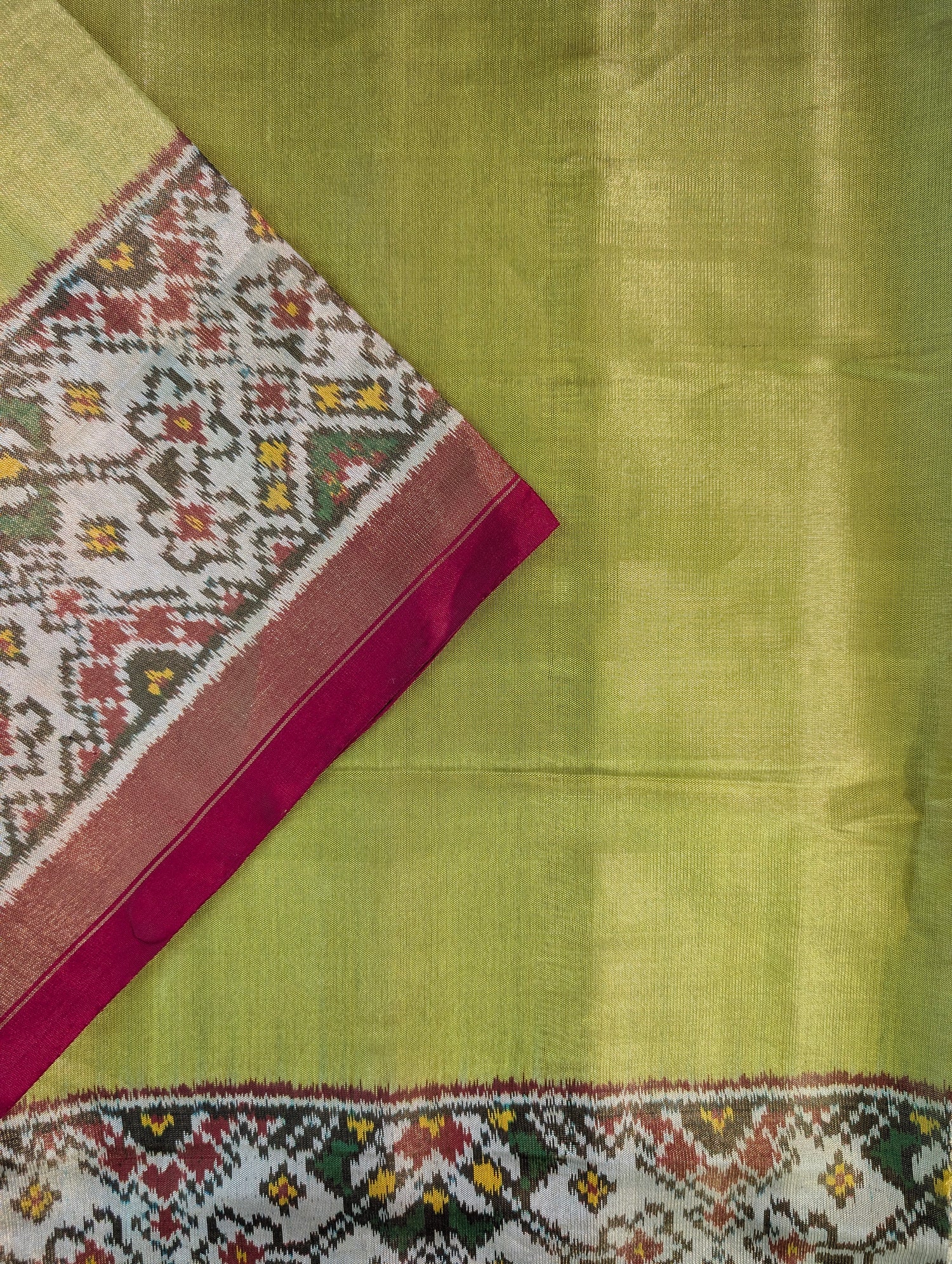 Handloom Tissue Patola Pure Silk Saree X Olive Green