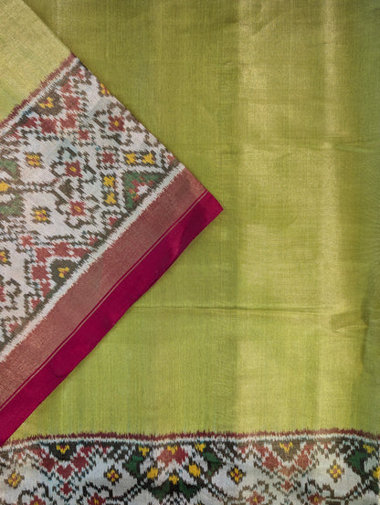 Handloom Tissue Patola Pure Silk Saree X Olive Green