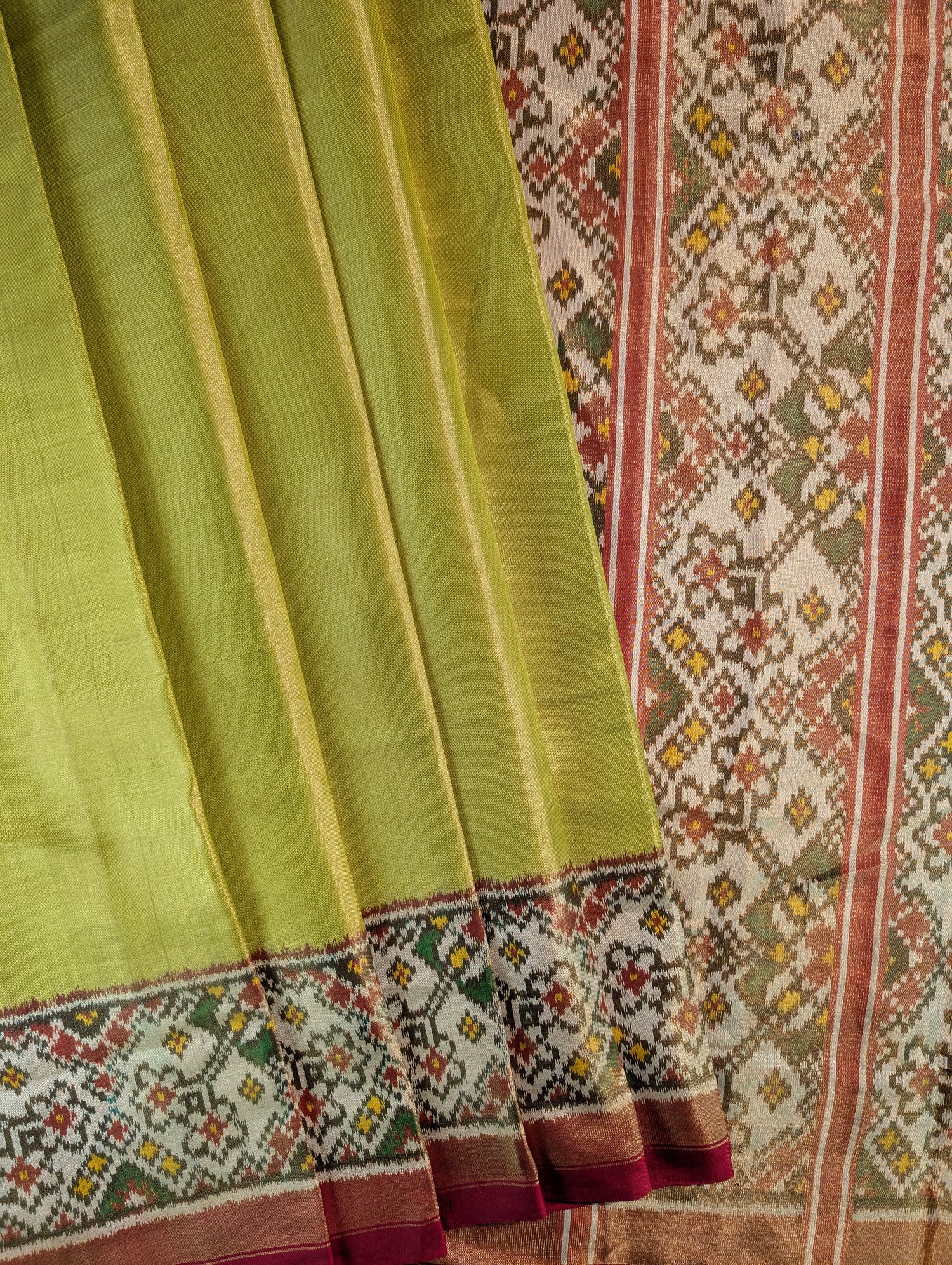 Handloom Tissue Patola Pure Silk Saree X Olive Green