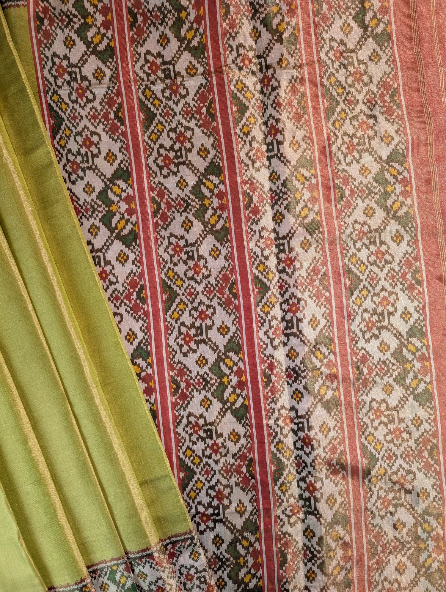 Handloom Tissue Patola Pure Silk Saree X Olive Green
