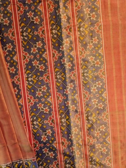 Handloom Tissue Patola Pure Silk Saree X Purple Border