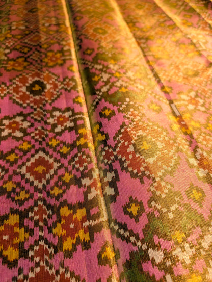 Handloom Tissue Patola Pure Silk Saree X Pink &amp; Mustard