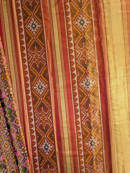 Handloom Tissue Patola Pure Silk Saree X Pink &amp; Mustard