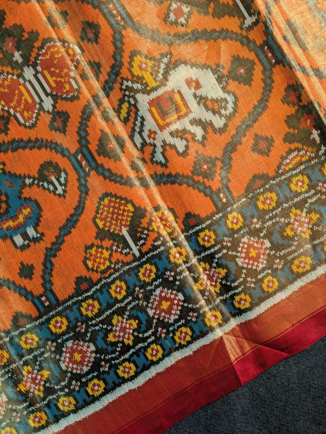 Handloom Tissue Patola Pure Silk Saree X Traditional Orange