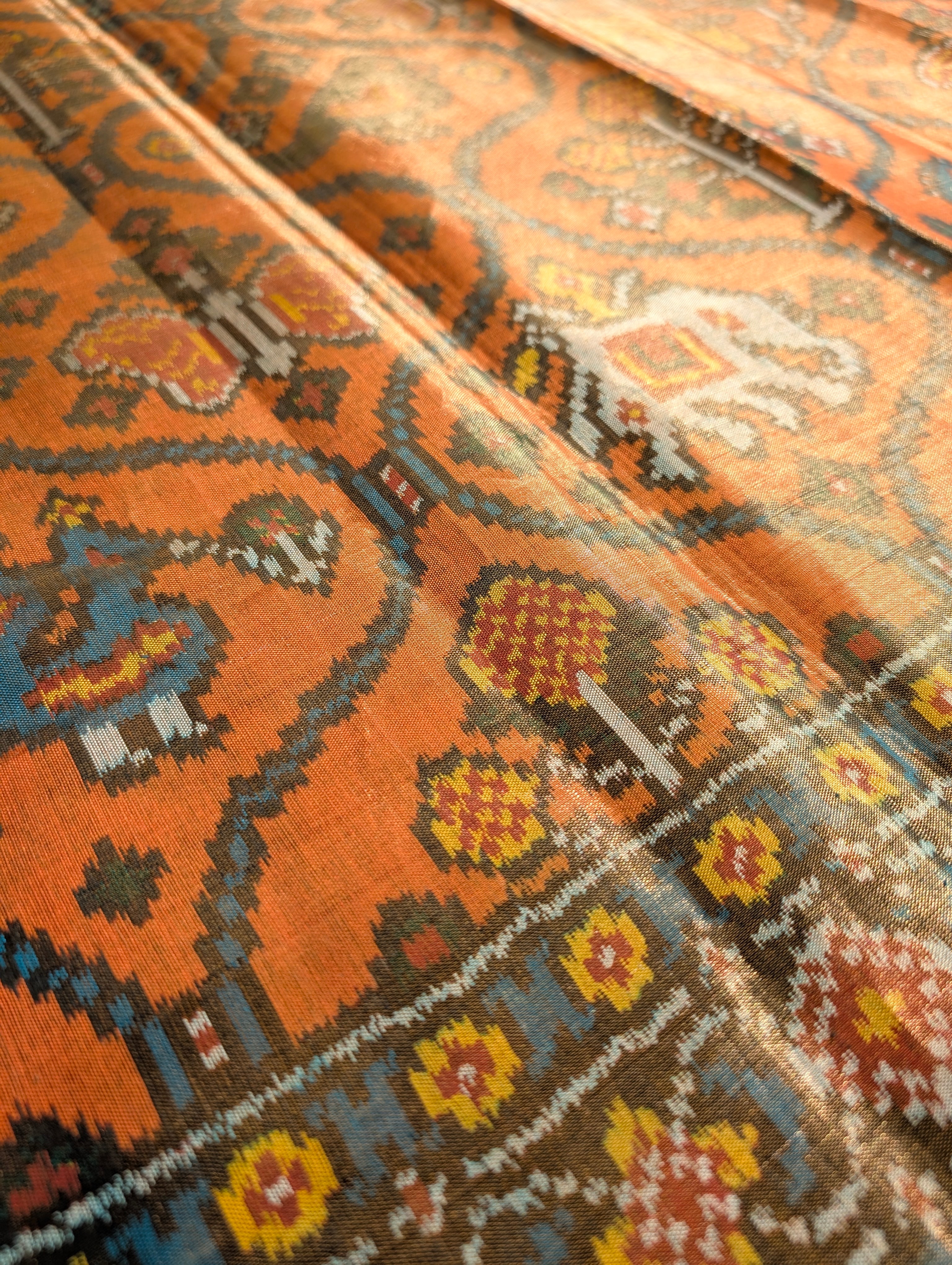 Handloom Tissue Patola Pure Silk Saree X Traditional Orange