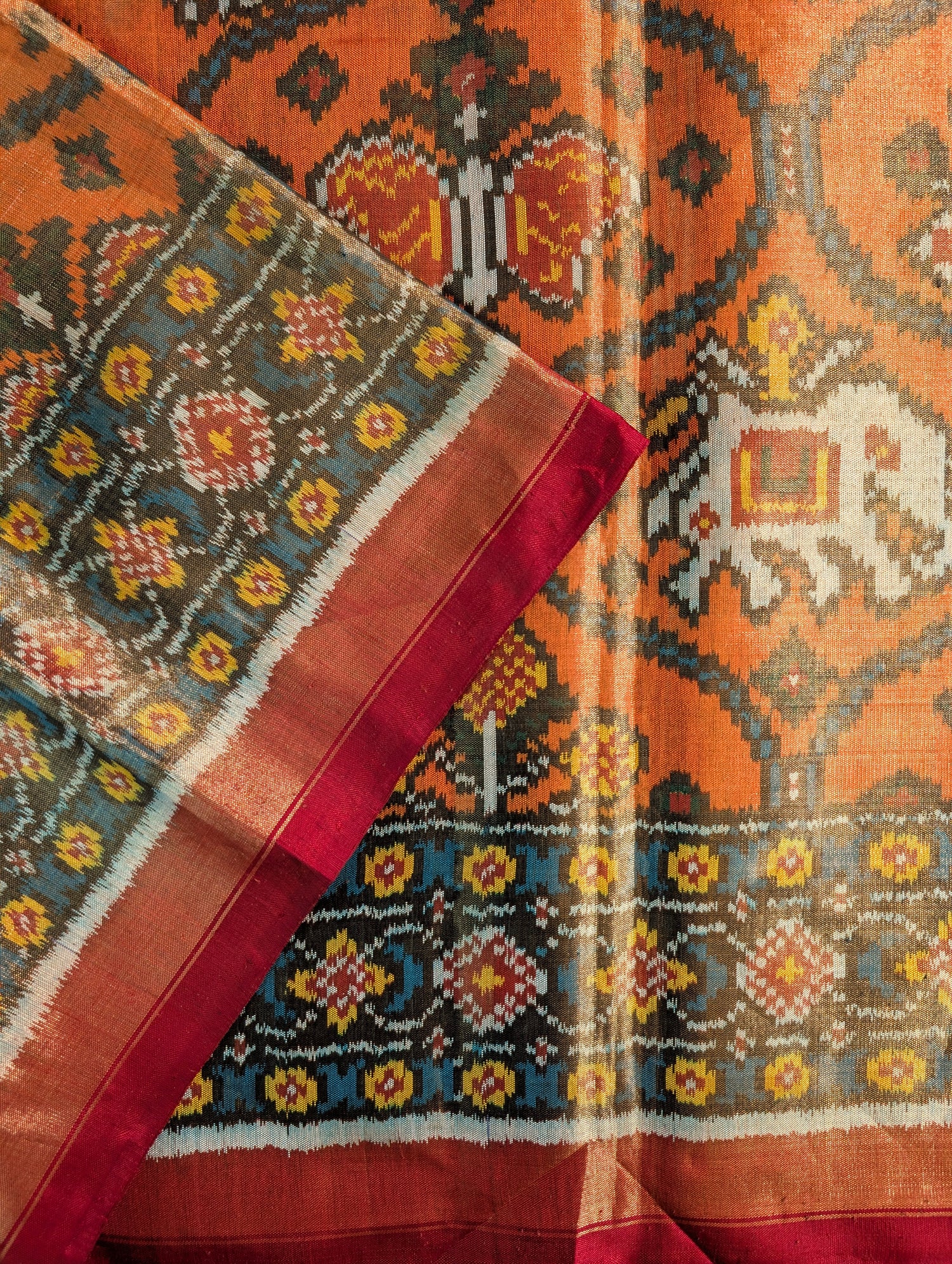 Handloom Tissue Patola Pure Silk Saree X Traditional Orange