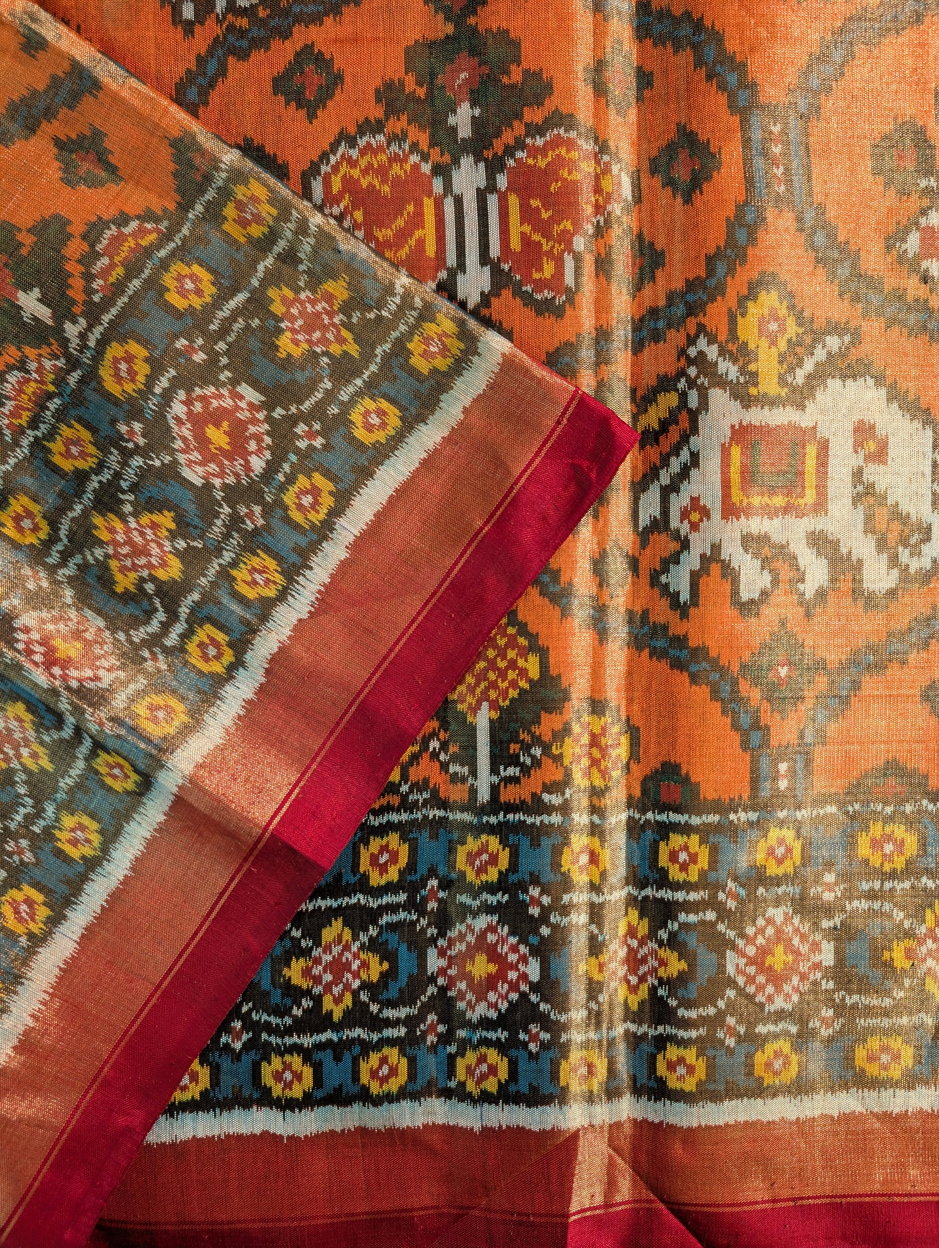 Handloom Tissue Patola Pure Silk Saree X Traditional Orange