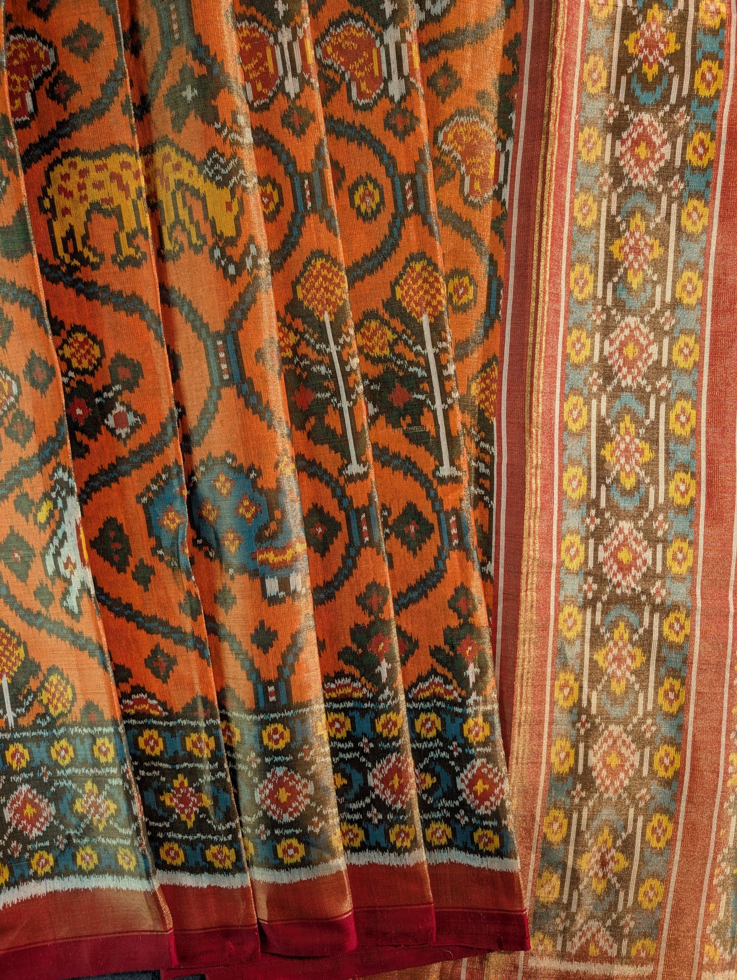Handloom Tissue Patola Pure Silk Saree X Traditional Orange