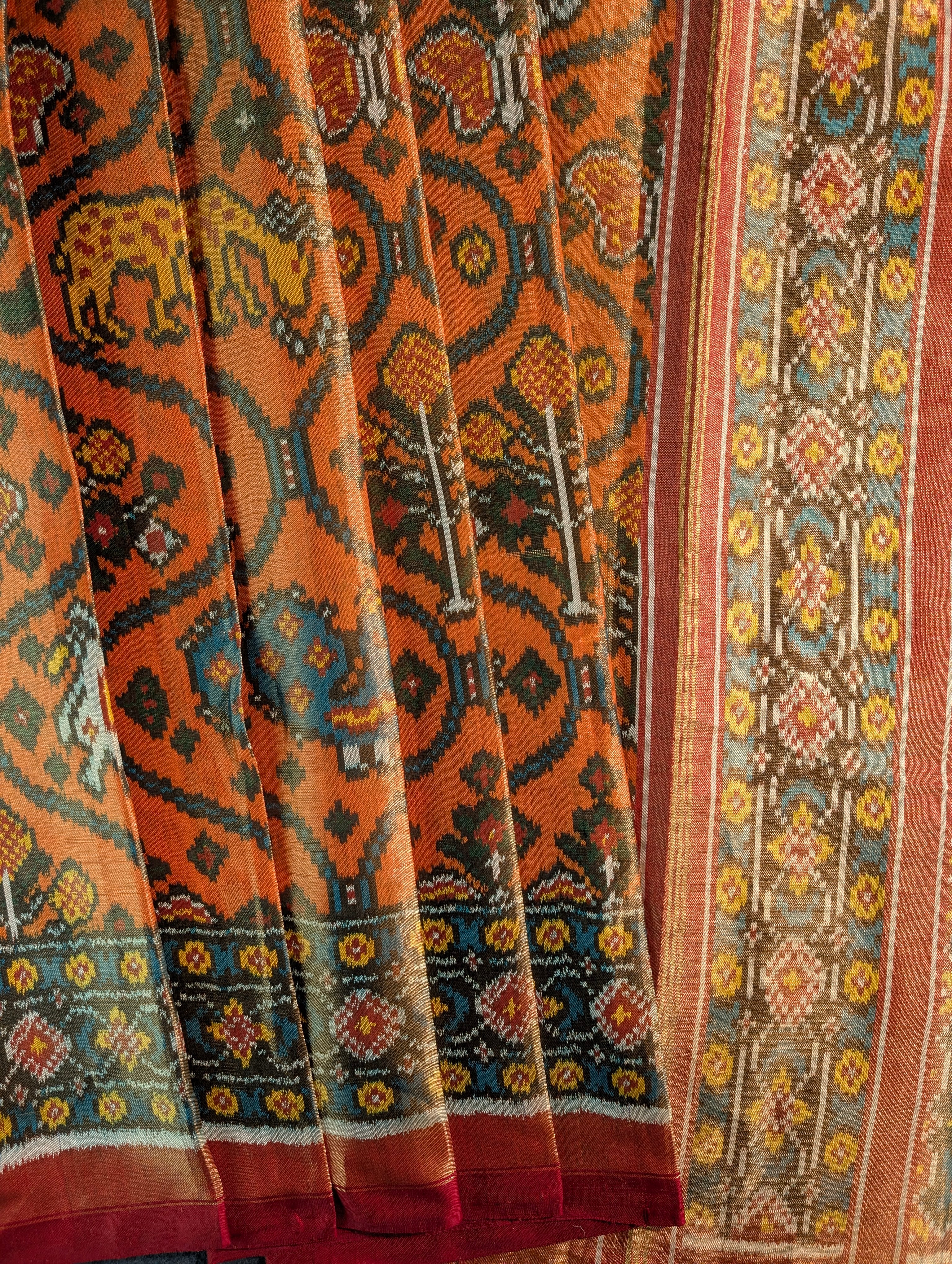 Handloom Tissue Patola Pure Silk Saree X Traditional Orange