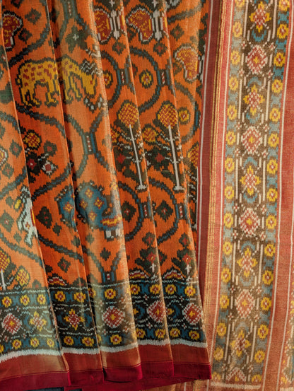 Handloom Tissue Patola Pure Silk Saree X Traditional Orange