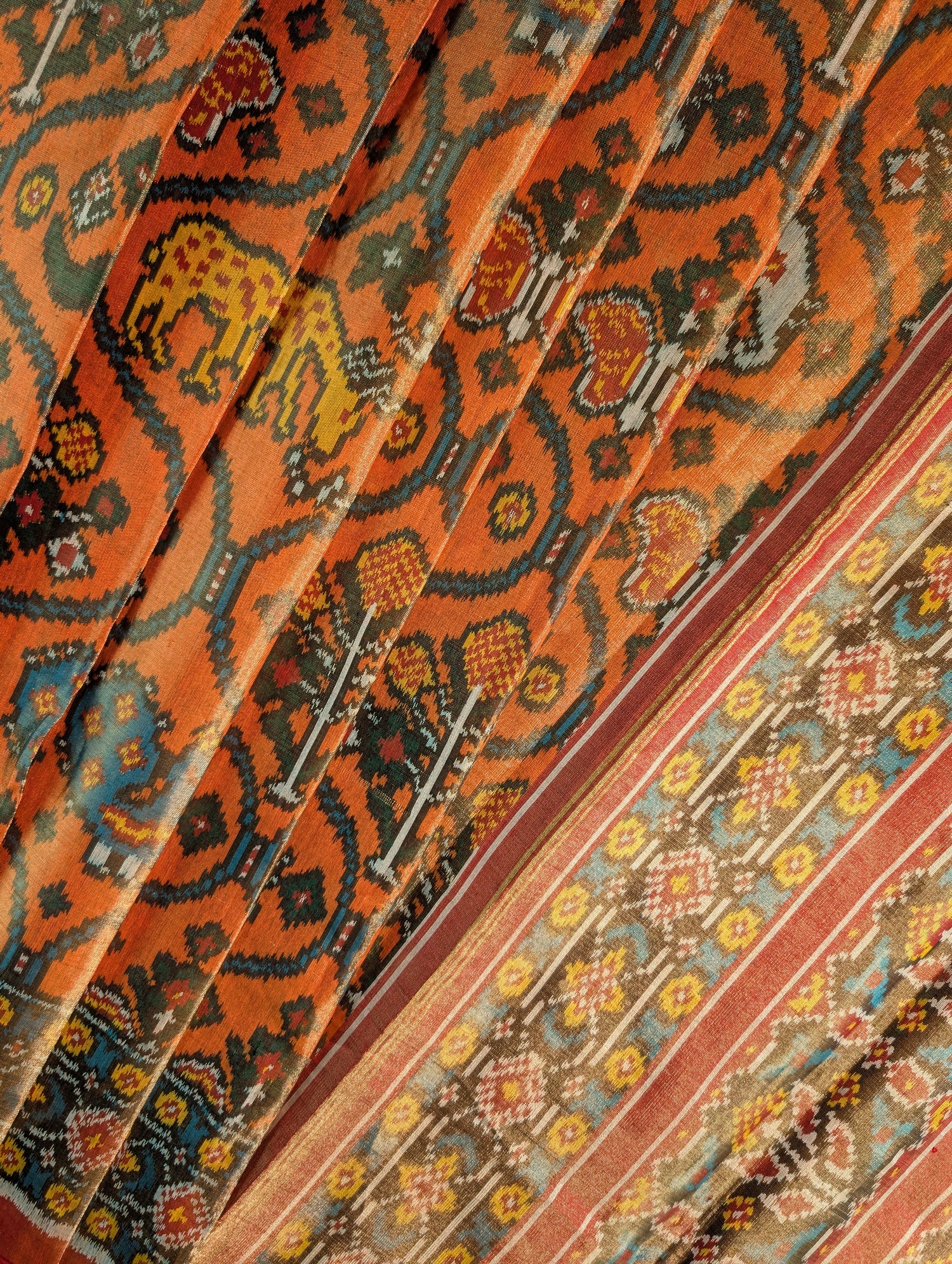 Handloom Tissue Patola Pure Silk Saree X Traditional Orange