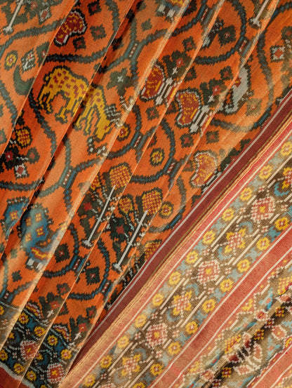 Handloom Tissue Patola Pure Silk Saree X Traditional Orange