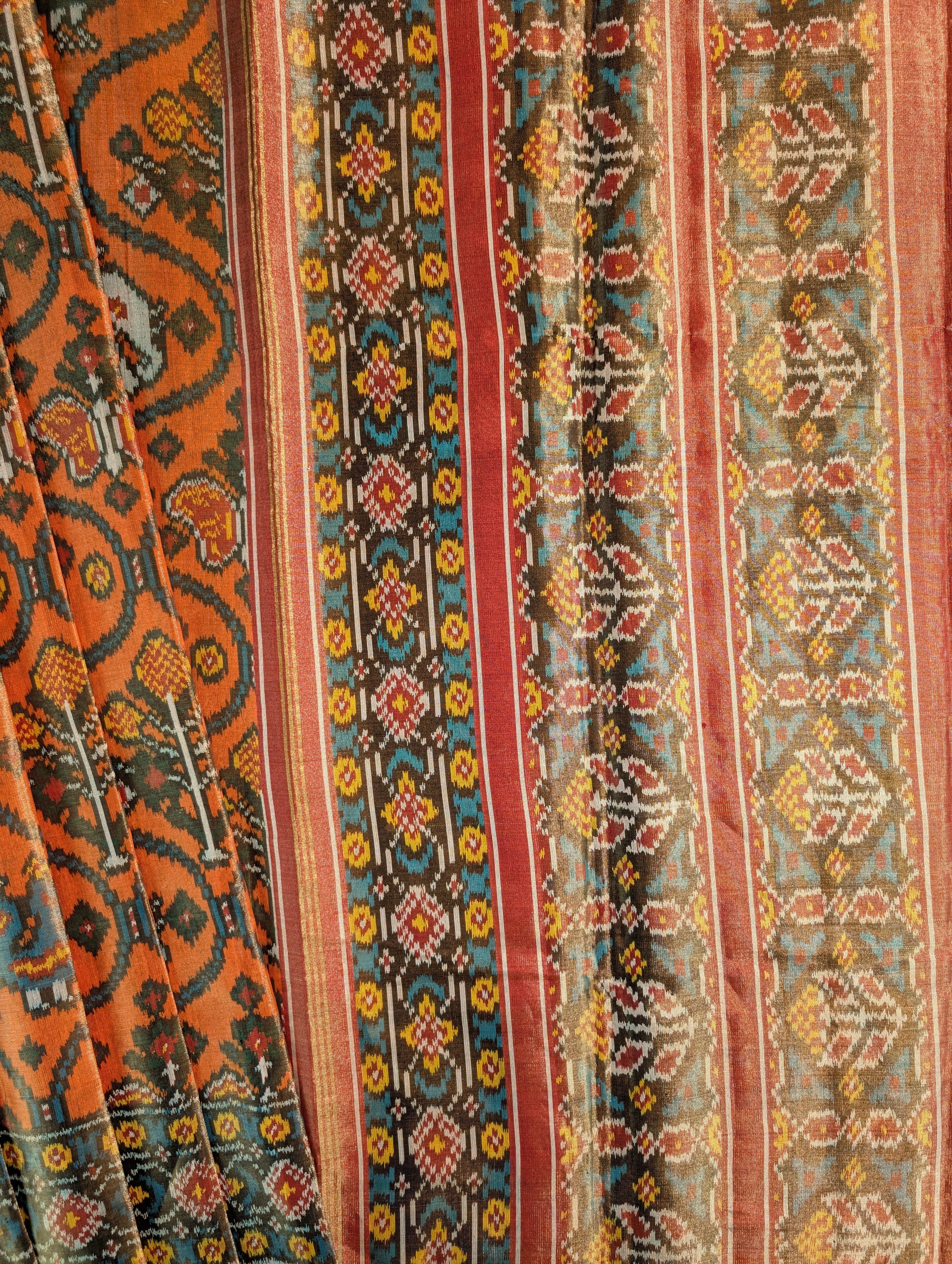 Handloom Tissue Patola Pure Silk Saree X Traditional Orange