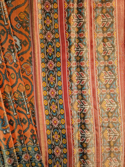 Handloom Tissue Patola Pure Silk Saree X Traditional Orange