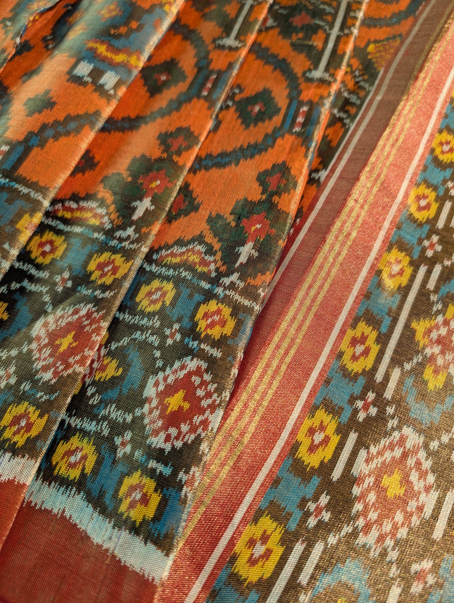 Handloom Tissue Patola Pure Silk Saree X Traditional Orange