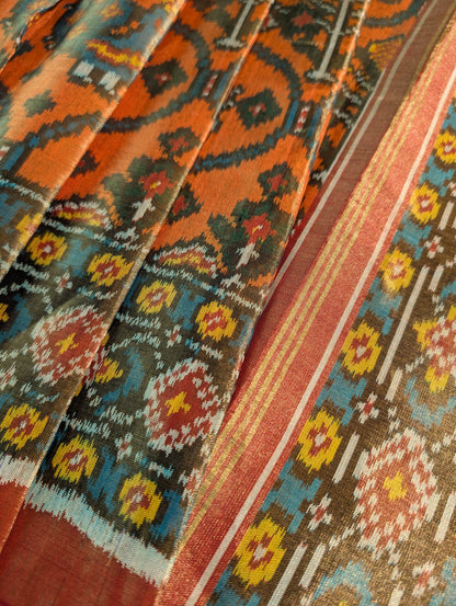 Handloom Tissue Patola Pure Silk Saree X Traditional Orange