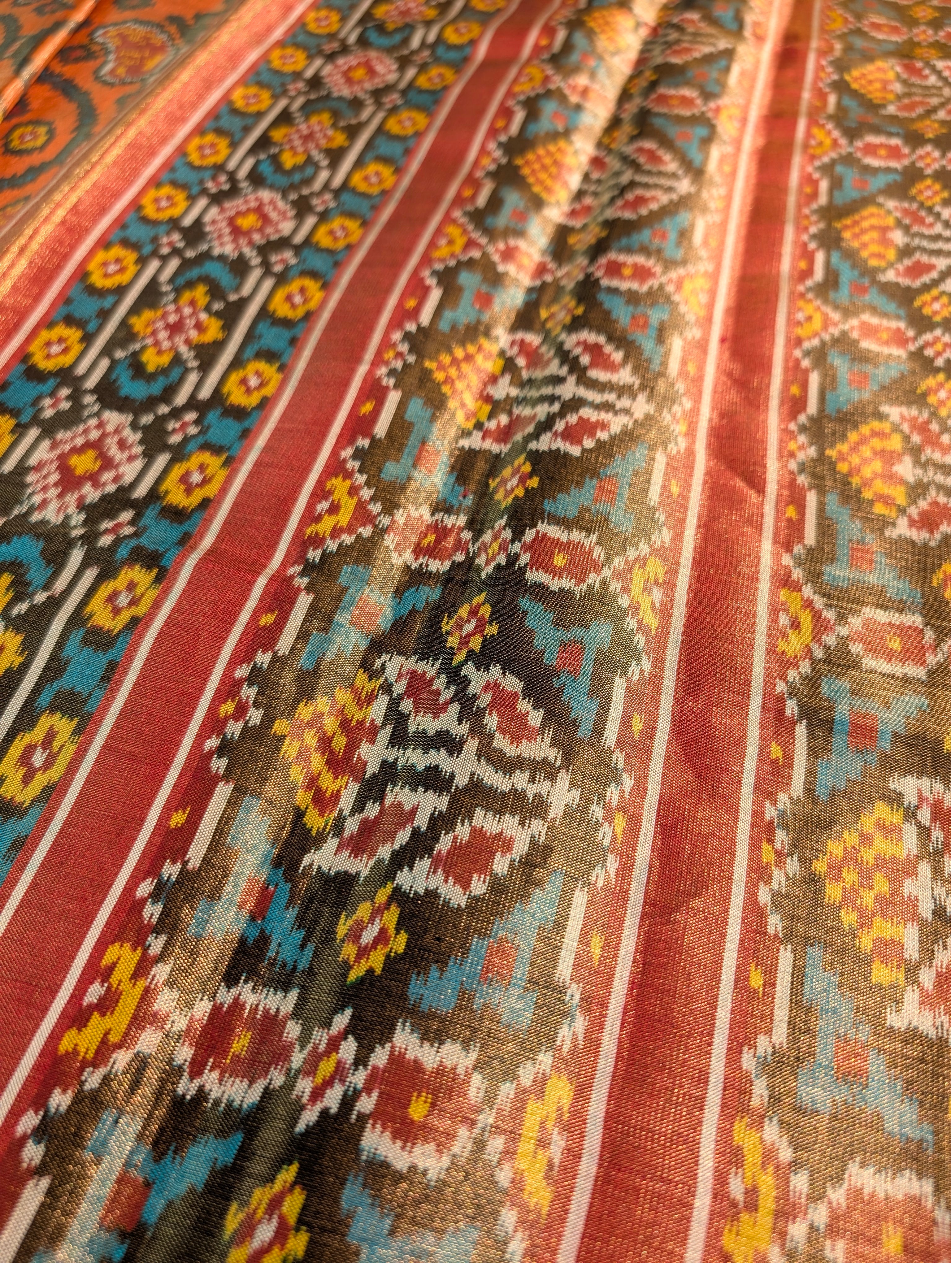 Handloom Tissue Patola Pure Silk Saree X Traditional Orange