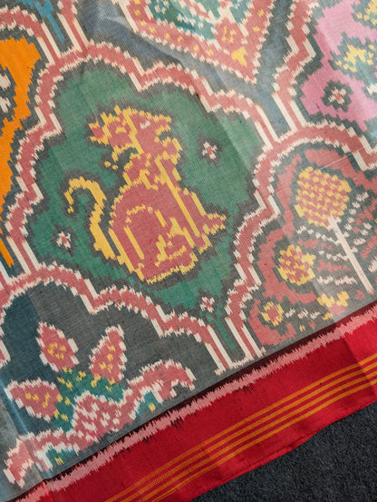 Handloom Tissue Patola Pure Silk Saree X Multicolor with Red Border