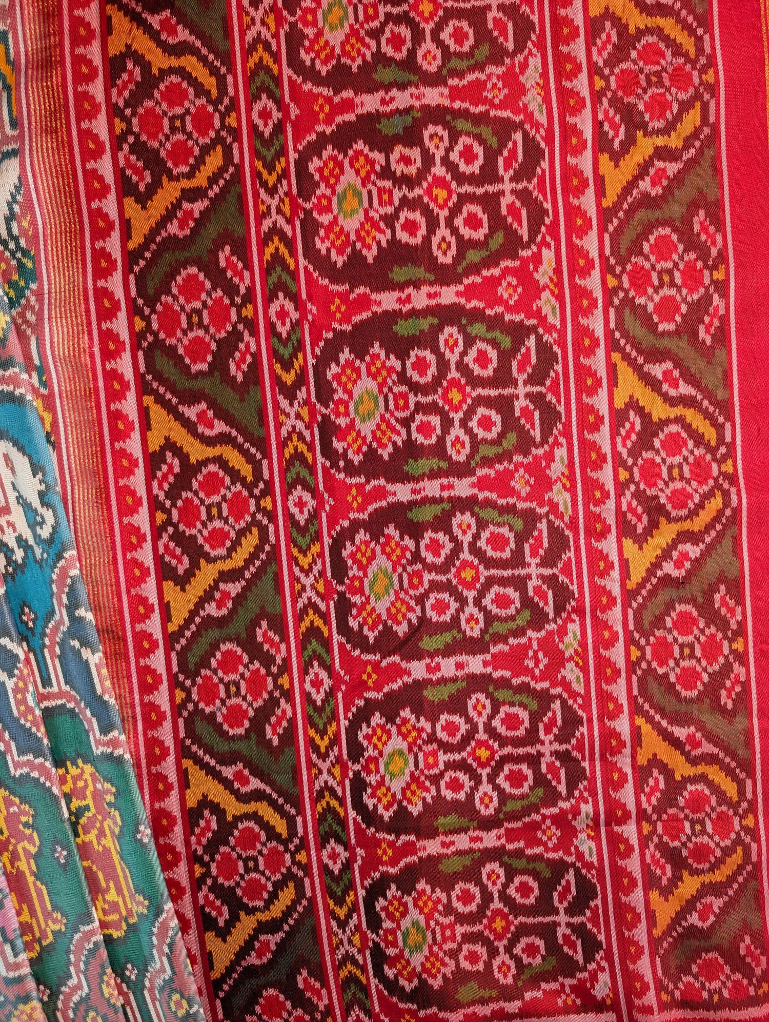 Handloom Tissue Patola Pure Silk Saree X Multicolor with Red Border