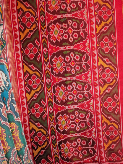 Handloom Tissue Patola Pure Silk Saree X Multicolor with Red Border