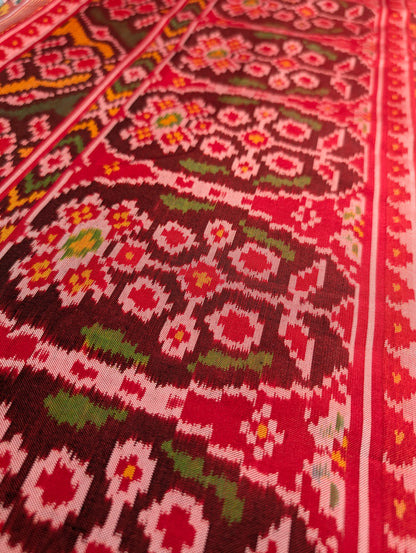 Handloom Tissue Patola Pure Silk Saree X Multicolor with Red Border