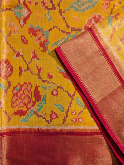 Handloom Tissue Patola Pure Silk Saree X Traditional Yellow