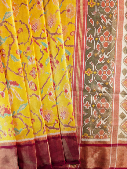 Handloom Tissue Patola Pure Silk Saree X Traditional Yellow