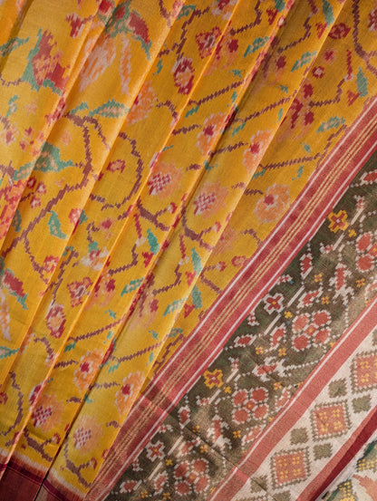 Handloom Tissue Patola Pure Silk Saree X Traditional Yellow