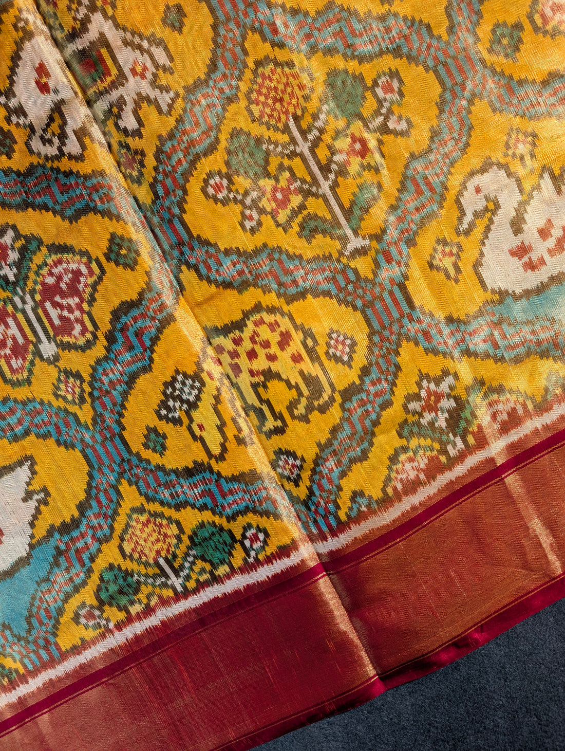 Handloom Tissue Patola Pure Silk Saree X Vibrant Yellow &amp; Maroon