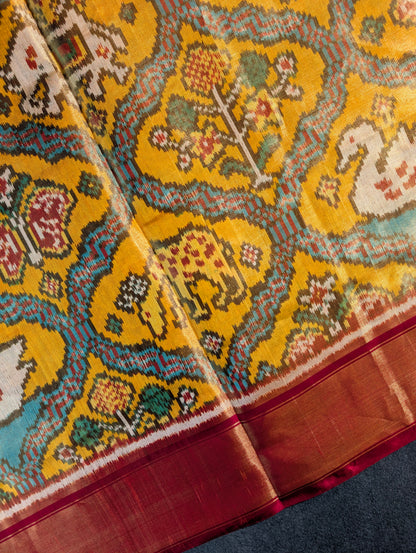 Handloom Tissue Patola Pure Silk Saree X Vibrant Yellow &amp; Maroon