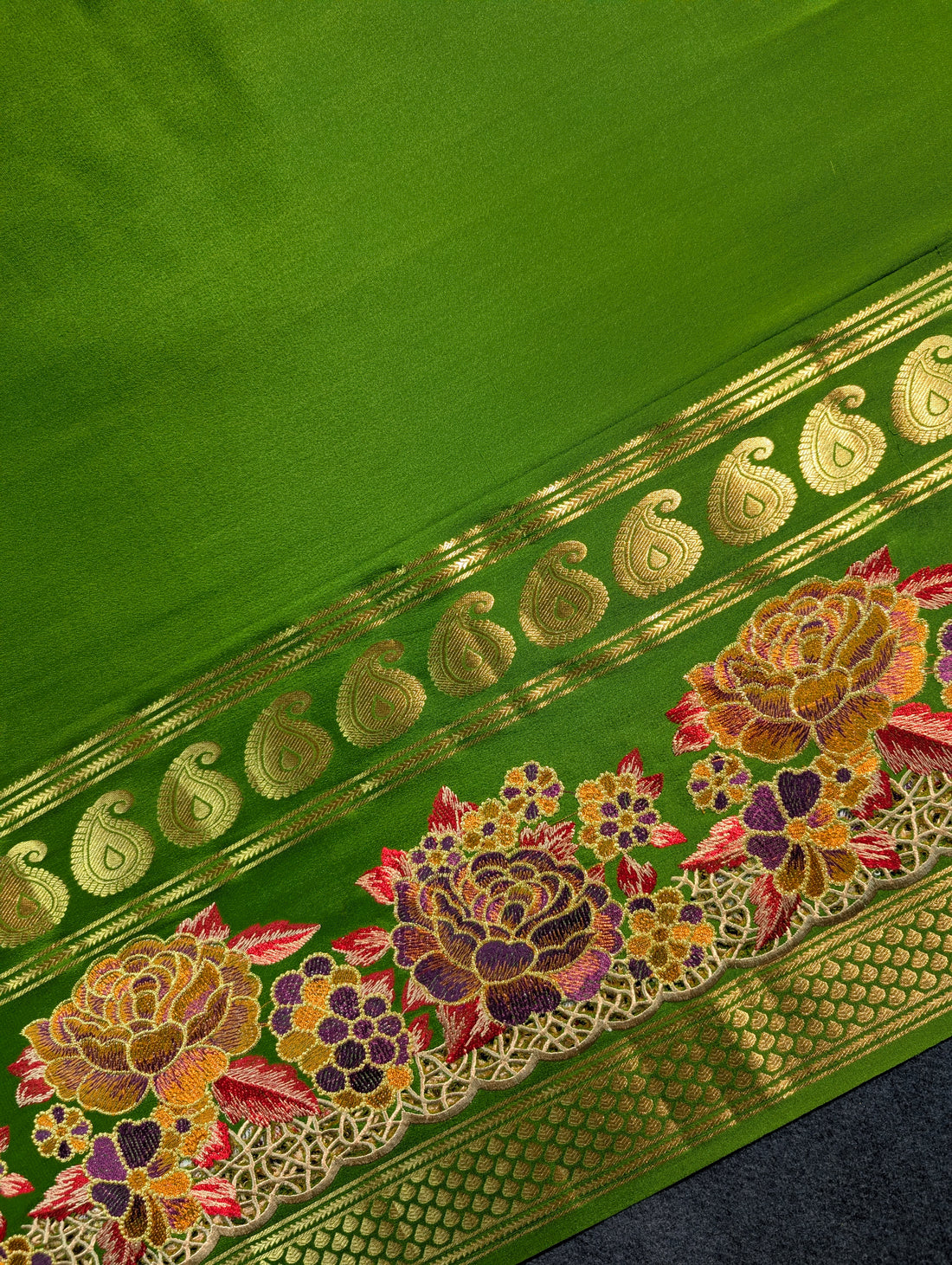Pure Mysore Silk Crepe X Embroidery - Green