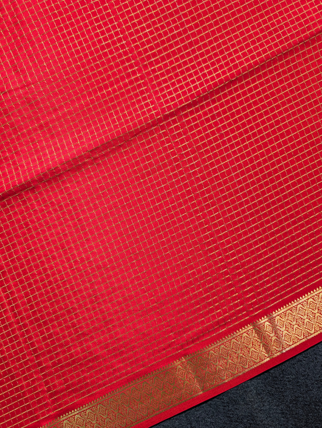 Pure Mysore Silk Crepe X Bandhani - Bright Red