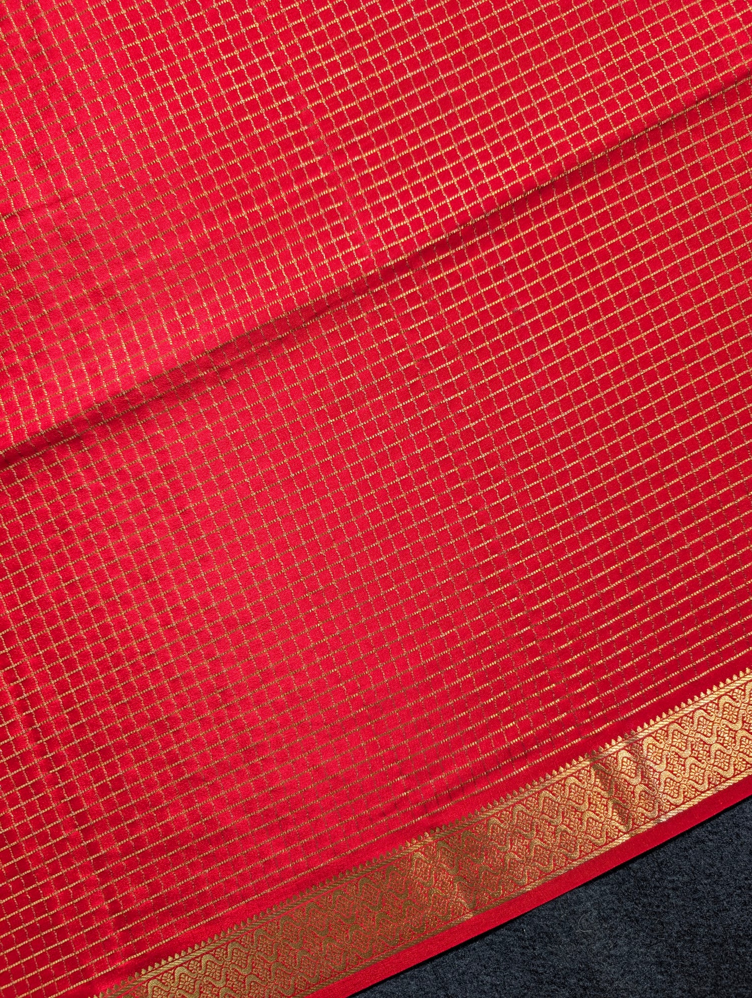 Pure Mysore Silk Crepe X Bandhani - Bright Red