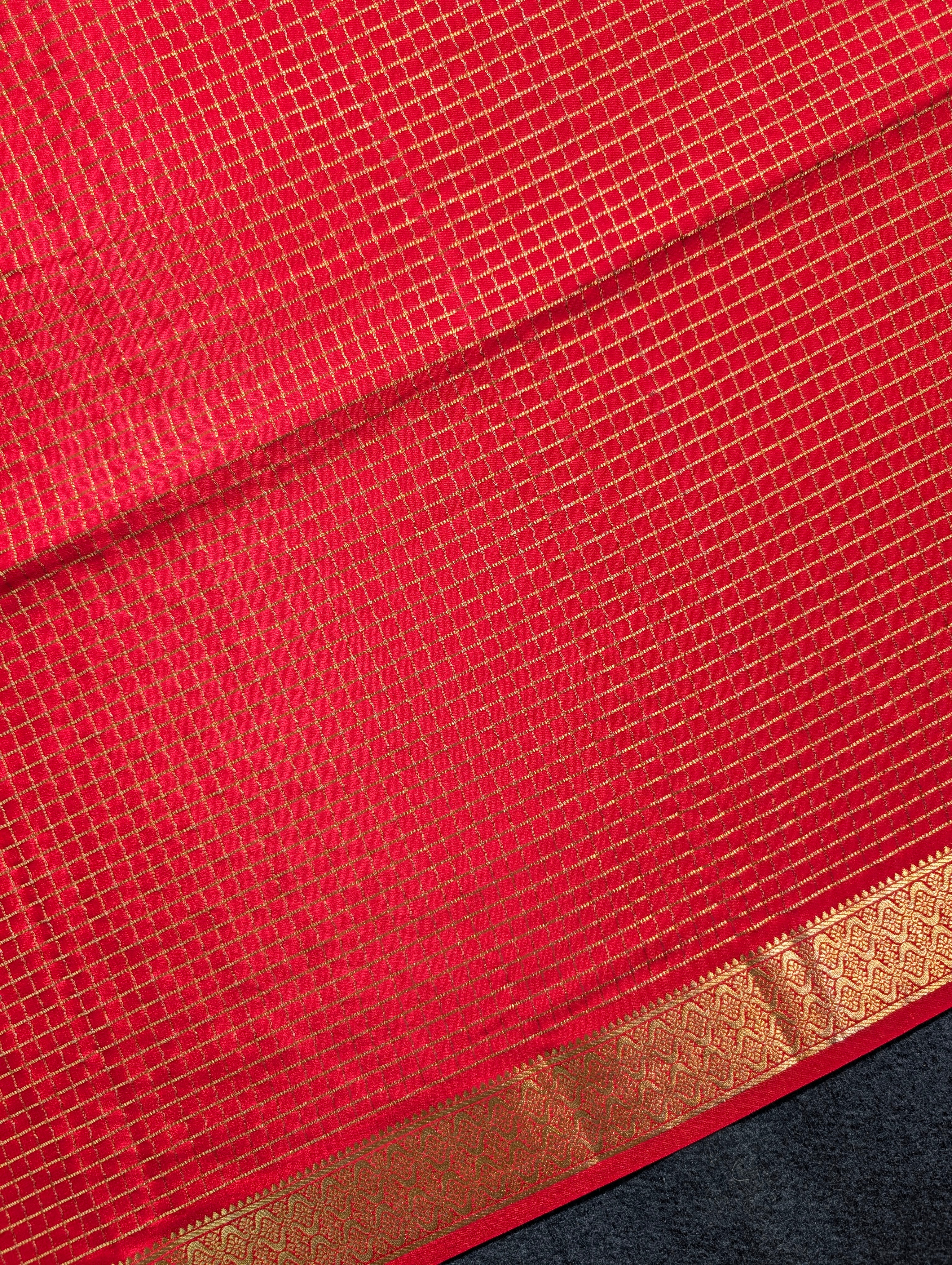 Pure Mysore Silk Crepe X Bandhani - Bright Red