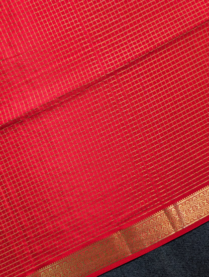 Pure Mysore Silk Crepe X Bandhani - Bright Red