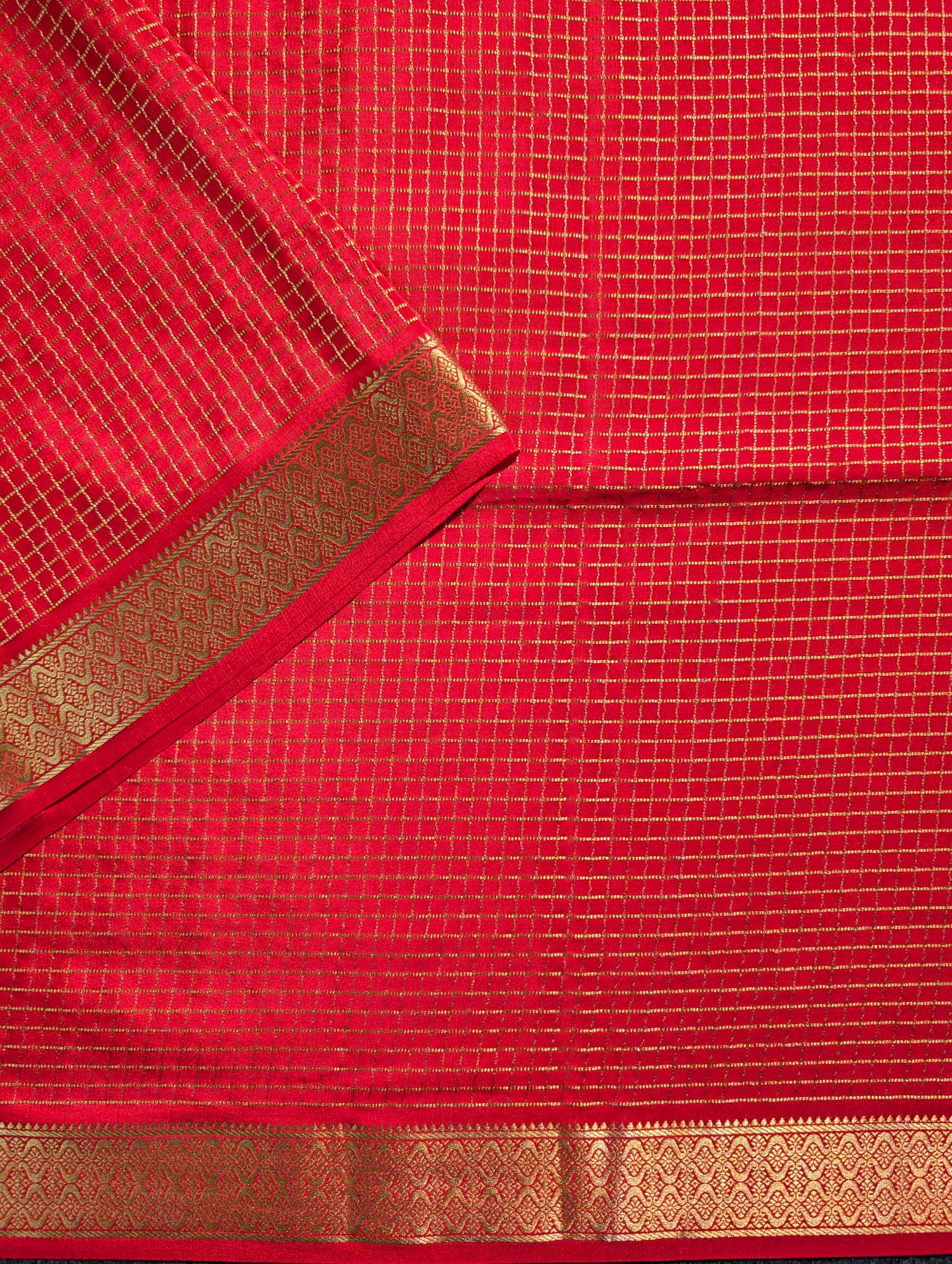 Pure Mysore Silk Crepe X Bandhani - Bright Red