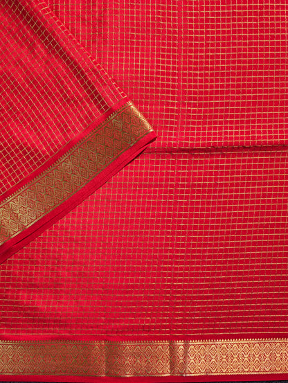 Pure Mysore Silk Crepe X Bandhani - Bright Red