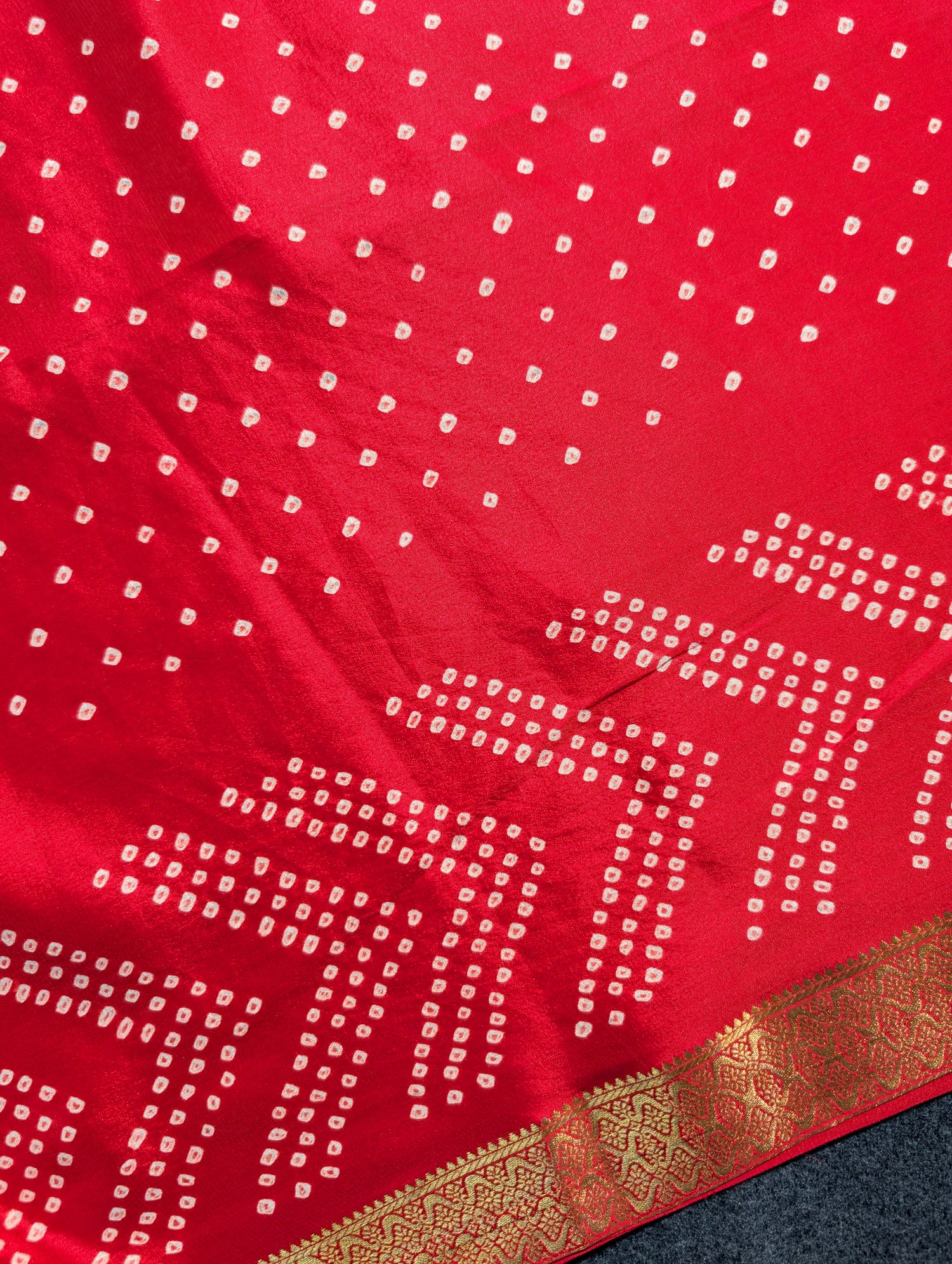 Pure Mysore Silk Crepe X Bandhani - Bright Red
