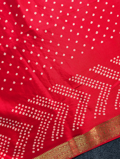 Pure Mysore Silk Crepe X Bandhani - Bright Red