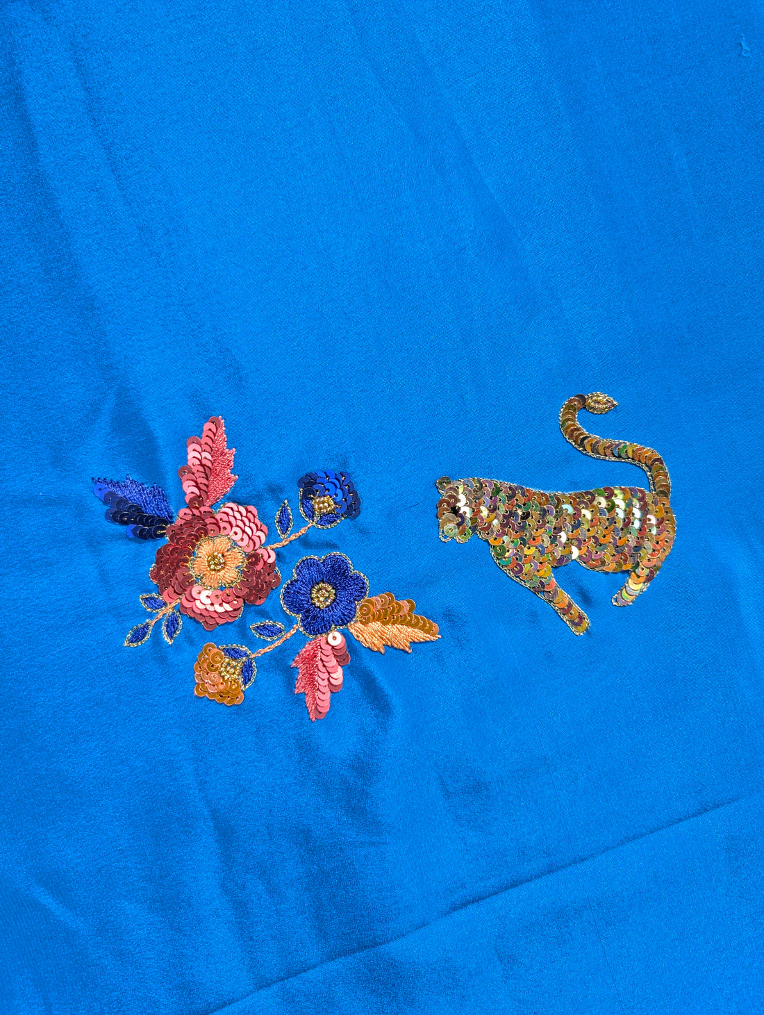 Pure Mysore Silk Crepe X Hand embroidery - Blue